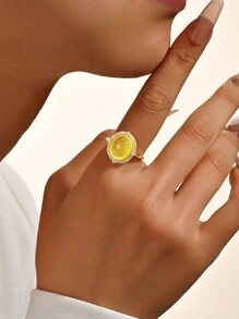 1 件优雅复古 925 纯银紫水晶镶嵌皇家风格戒指，精致奢华向日葵宝石戒指，适合女性婚礼派对 - 黃色 - 查看 4