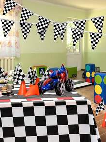 1pc/3pcs Racing Car Theme Table Cover, Black And White Checkered Car Runway Tablecloth,Birthday Party Supplies, Racetrack Disposable Plastic Table Covers For Racing Car Theme Party Supplies Birthday Table Decorations, Party Favor