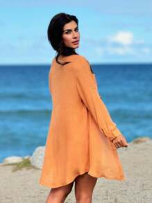 Beach Cover-Up Shirt And Shorts Summer - 駝色 - 查看 2