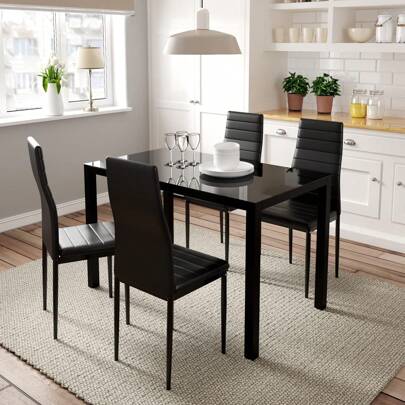 Dining Table And Chairs Set Of 4,Glass Kitchen Table And 4 Faux Leather Padded Chairs Kitchen Dining Table Set