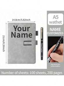 1pc Custom A5 Notebook & Ballpoint Pen Set - Personalized With Name, Phone Number, And More - Ideal For Journaling, Notes, And Gifts,Retro Buckle Design - Ideal Gift For Office Or Personal Use,Christmas Gifts,Back To School,School Supplies,Shop Back To School ,Classromm,Shell,Bag Charm,Storage - Notebook + Pen - View 7