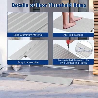 Threshold Ramps For Doorways, Door Threshold Ramp 1"/2"/3"/4"/5" Rise, Aluminum Entry Threshold Ramp For Doorways, Weight Capacity 700 LB