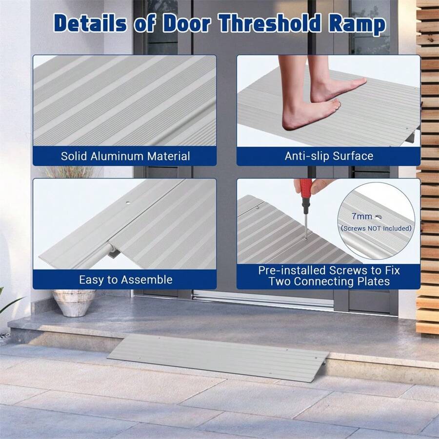Threshold Ramps For Doorways, Door Threshold Ramp 1"/2"/3"/4"/5" Rise, Aluminum Entry Threshold Ramp For Doorways, Weight Capacity 700 LB - 1 Inch - View 1