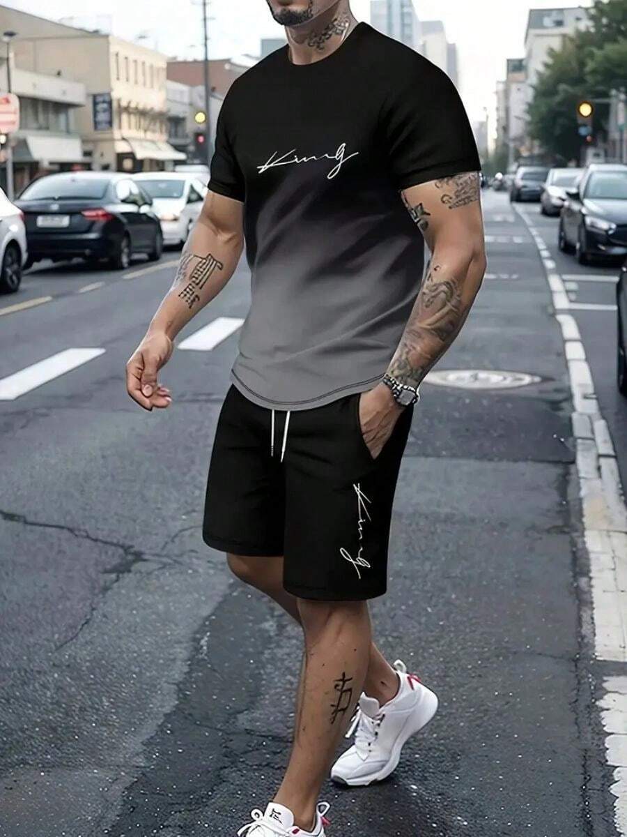 Men T-Shirt Co-Ords - Black - View 1
