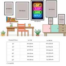 1pc Framed Canvas Poster, Neon Sign With Eat Sleep Game Repeat Text And Related Icons Wall Art Canvas Paintings, Ideal Gift For Bedroom Living Room Corridor, Wall Art, Room Decoration