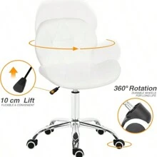 Modern Labm Wool Swivel Office Chair, Height Adjustable Padded Armless Desk Chair With Wheels For Home Office - White - View 6