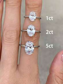 1 Peça Anel de Noivado Oval com 5 Pedras Cintilantes, Aliança de Casamento para Mulheres, Anel de Promessa Eternidade, Joia Fina para Presente