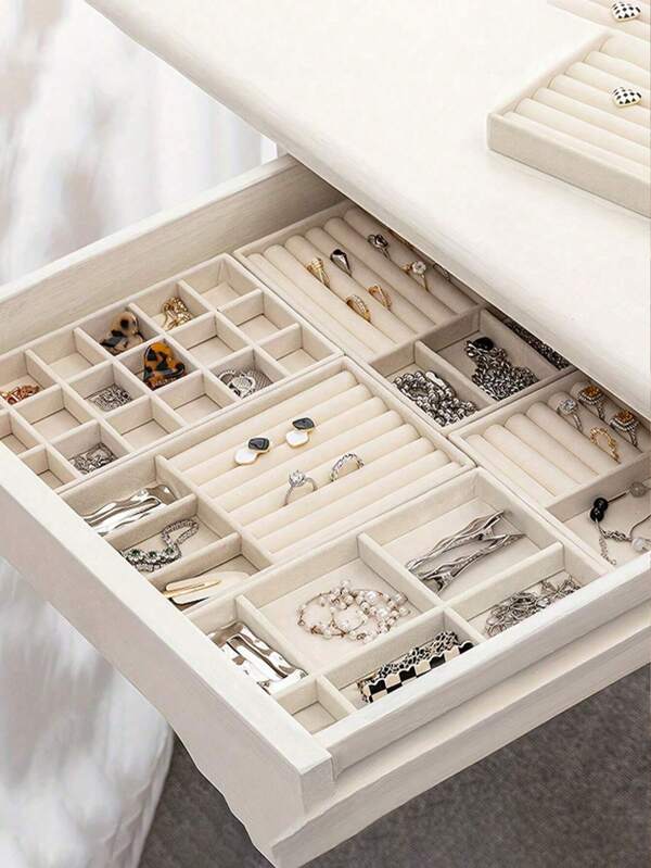 4pcs Stackable Jewelry Trays, Jewelry Box, Jewelry Storage Box, Jewelry Tray Box, Ring Storage Box, Jewelry Drawer Organizer, Jewelry Display Box, Christmas Gift, Suitable For Earrings, Necklaces, Rings, Christmas Decorations, Halloween, Halloween Decorations, Christmas, Halloween Decor, Christmas Decorations, Autumn Decor, Christmas Decorations, Storage, Organizer Back To School