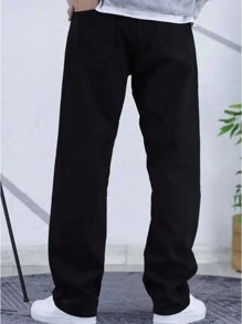 Men's Y2K Straight Leg Washed Casual Jeans, Minimalist Black Denim Pants - Black - View 5