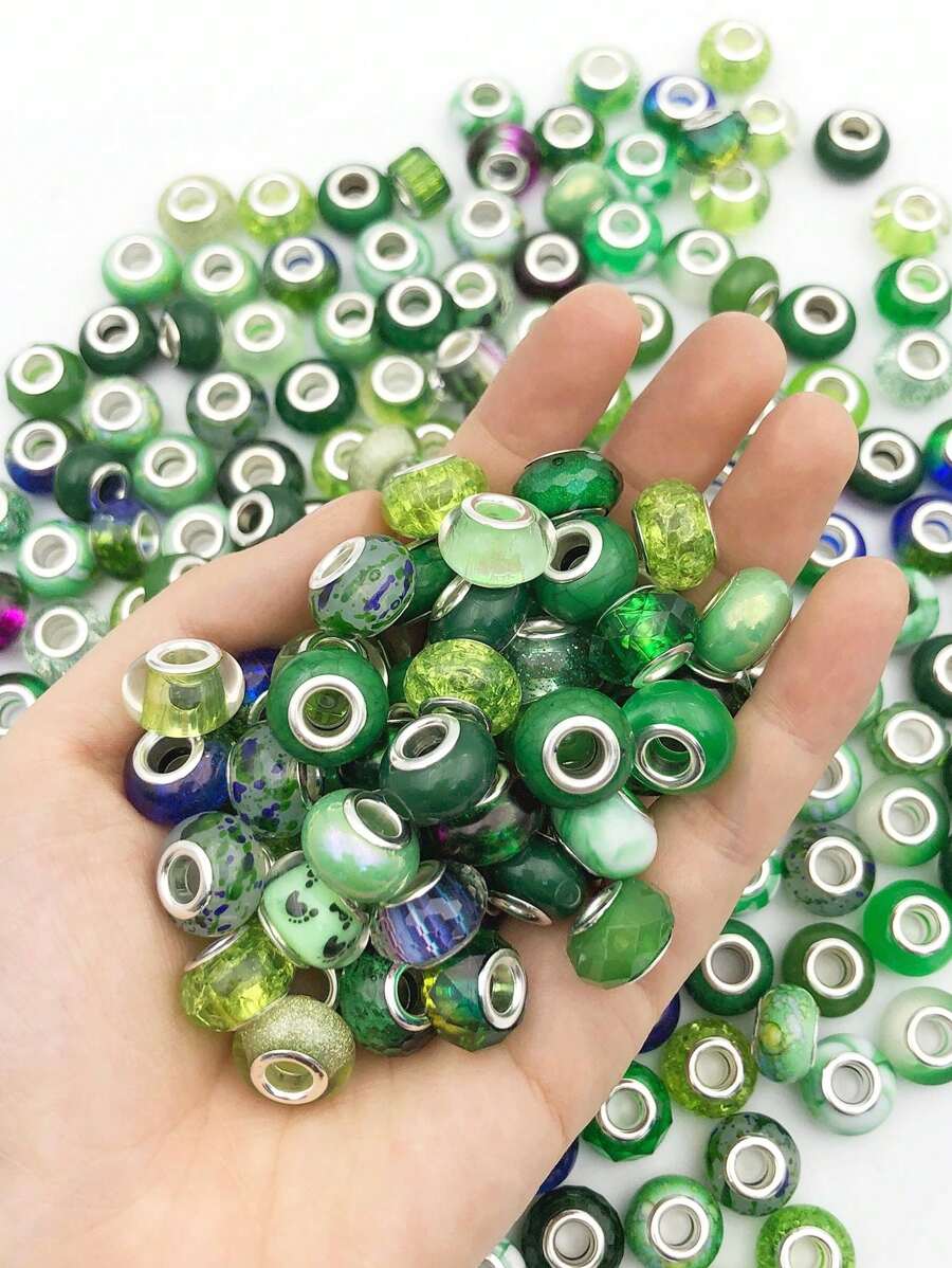 20pcs/Set Random Mixed Color European Style Acrylic Large Hole Beads Bracelet Spacer Beads For Bracelet Necklace Beading Handmade Accessories
