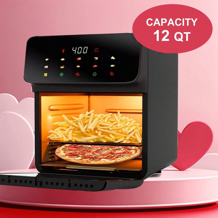 12QT Air Fryer,  10-In-1 Convection Oven With Rotisserie, Toast, Bake, Roast, Reheat Functions And More, Touchscreen, 1700W Toaster Oven Countertop, Digital Display Compact Air Fryer - 灰色 - 查看 1