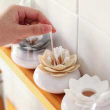 Caja de almacenamiento de bastoncillos de algodón con tapa, soporte de palillos de dientes, organizador de almacenamiento en forma de loto, accesorios de baño - Gris S Sin Tapa - Ver 7