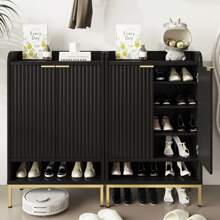 Modern Shoe Cabinet With Fluted Door,5-Tier Farmhouse Shoe Cabinet With 3 Adjustable Shelves,41.5'' Tall Wooden Shoe Rack Organizer Cabinet For Entryway, Hallway,Living Room - Natural - 查看 8