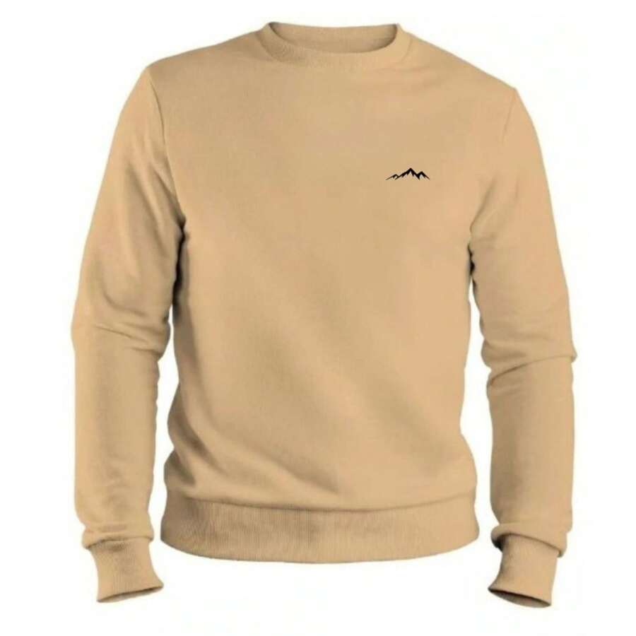 Men's Round Neck Sweatshirt Unisex Flannel Cold Weather Top Mountain Print - Beige - View 1