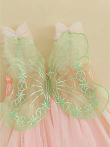 Toddler Kids Girls Dress Butterfly Embroidery Tiered Tulle Sleeveless Cami Dress Summer Casual Clothes Princess Dress - 粉色 - 查看 3