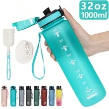 1 pieza Vaso de agua de plástico grande con capacidad de 750ml/1000ml y diseño degradado, incluye cepillo para el vaso y colador de té. Botella de agua para deportes al aire libre con bebida directa para un fácil manejo