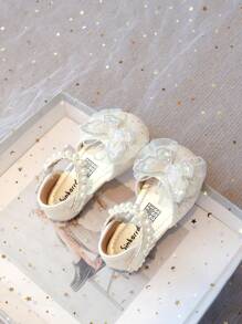 女孩亮面蝴蝶装饰舒适平底户外凉鞋 - 米色 - 查看 5