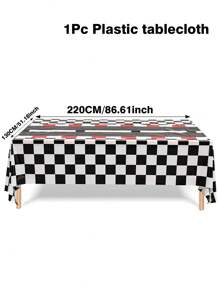 1pc/3pcs Racing Car Theme Table Cover, Black And White Checkered Car Runway Tablecloth,Birthday Party Supplies, Racetrack Disposable Plastic Table Covers For Racing Car Theme Party Supplies Birthday Table Decorations, Party Favor