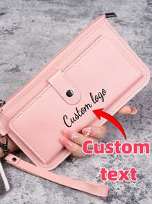 Customized Personalized Text Women's Long Wallet, Multi-Functional Zipper & Snap Card Holder Clutch Purse For Students - Multicolor - View 1