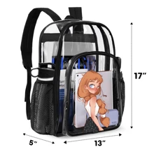 1pc Custom Design Soft Transparent PVC Backpack, Suitable For Exams, Exhibitions, Meetings, Travel And Outings, Fashionable Personal Style - Black - View 3