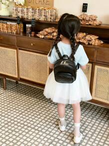 1 pieza Mochila de piel sintética (PU) para niñas, mochila pequeña casual de viaje con acolchado acolchado y estampado, cierre con cremallera, opción de regalo ideal para exteriores, compras, todo el año - A - Ver 4