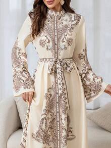 Vestido largo de muselina con estampado de paisley para resort (estampado aleatorio), Kaftán modesto - Albaricoque - Ver 5