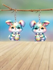 1 对时尚亚克力复活节彩蛋兔子耳坠女款 Y2K 可爱复活节兔子耳环节日派对耳环时尚百搭耳环送给朋友和姐妹闺蜜的最佳节日礼物 - 彩色 - 查看 11