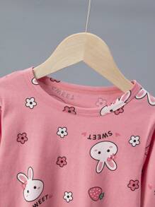 2 件装年轻女孩轻便 3/4 袖卡通印花睡衣套装、睡衣七分裤套装、春夏 - 彩色 - 查看 7