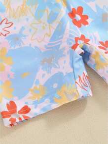 Toddler Boy Girl Short Sleeve One Piece Zipper Swimsuit Summer Floral Print Swimwear Romper Jumpsuit Beach Bathing Suit - 藍色 - 查看 7