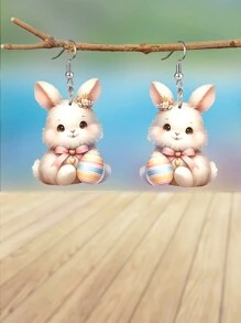 1 对时尚亚克力复活节彩蛋兔子耳坠女款 Y2K 可爱复活节兔子耳环节日派对耳环时尚百搭耳环送给朋友和姐妹闺蜜的最佳节日礼物 - 彩色 - 查看 7