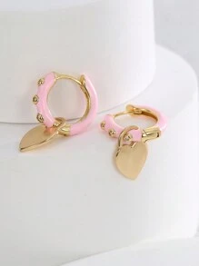 Charm-In 1 对精致的粉色心形耳环，黄铜镀金耳环，优雅的珠宝，时尚的女性物品，适合日常和约会佩戴，情人节礼物，妈妈，母亲，母亲节，礼物 - 金黃色 - 查看 6