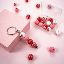 Valentine's Day Beads Set Of 12 Lips Love Heart Letter Pattern Wooden Beads For Bracelets Crafts