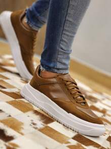 Men's Sneakers High Sole Platform Casual Minimalist Versatile - 駝色 - 查看 6