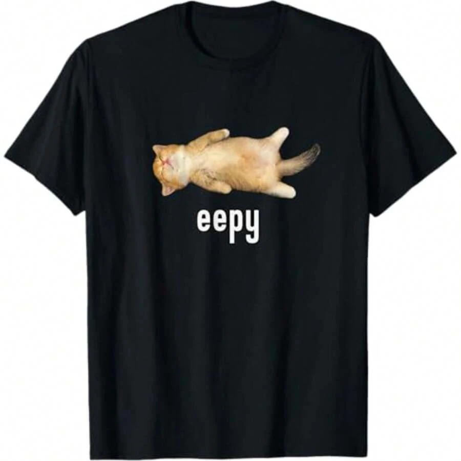 Eepy Cat, Silly Sleepy Cat Meme T-Shirt, Unisex Funny Meme T-Shirt - 黑色 - 查看 1