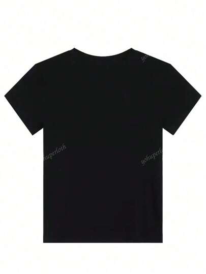 Vintage Inspired Letter Print Short Sleeve T-Shirt For Women, Stylish Fitted Top