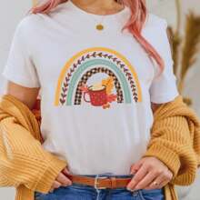 Autumn Tshirt Autumn Rainbow - Halloween Rainbow Shirt - Boho Clothing - Autumn Shirt - Tshirt Autumn Motif - Cottagecore Shirt