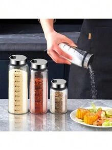 1pc Spiral Cap Glass Spice Jar, Rust-Proof & Scratch-Resistant, Multi-Function Spice Jar Set, Essential Kitchen Spice Storage Bottle, For Storing Spices, Salt & Herbs - Clear - View 3