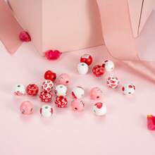 Valentine's Day Beads Set Of 12 Lips Love Heart Letter Pattern Wooden Beads For Bracelets Crafts