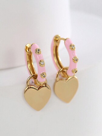 Charm-In 1 Paar exquisite rosa herzförmige Ohrringe, Messing vergoldet, eleganter Schmuck, modische Artikel für Frauen, geeignet für den täglichen Gebrauch und Dates, Geschenk zum Valentinstag, für Mutter, Muttertag