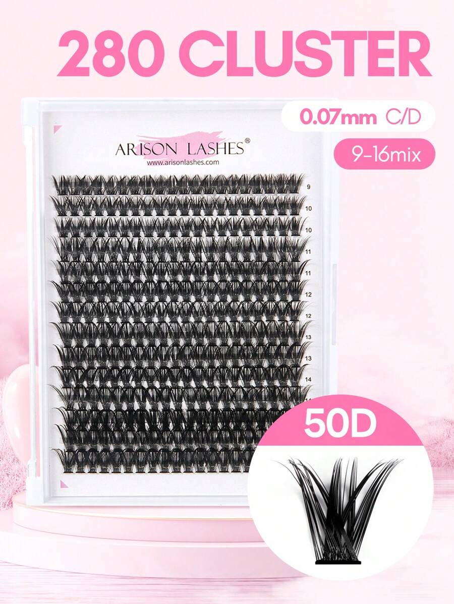 ARISON 14 Rows 50D 280 Cluster Mix Cluster Eyelash Handmade Mink Eyelashes Natural Style Russian Flat Dense Fluffy - Black - View 1