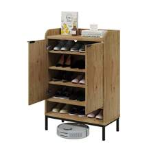 Modern Shoe Cabinet With Fluted Door,5-Tier Farmhouse Shoe Cabinet With 3 Adjustable Shelves,41.5'' Tall Wooden Shoe Rack Organizer Cabinet For Entryway, Hallway,Living Room - Natural - 查看 10