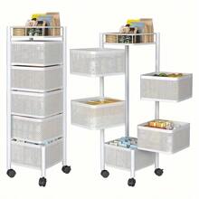 5-Tier Heavy-Duty Rotating Storage Cart With Locking Shelves & 4-Wheel Mobility - No Assembly Required Iron Rolling Cabinet, Pantry, Bathroom - Space-Saving Multi-Purpose Shelving Unit (Fruits, Vegetables, Utensils, Toiletries) - màu đen - Xem 5
