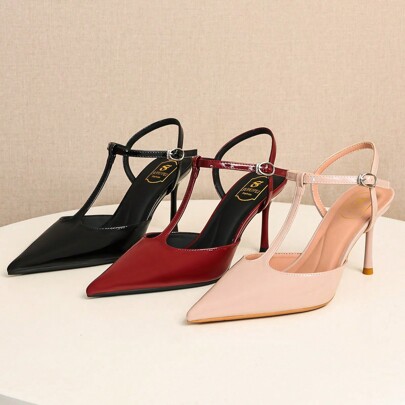 New Women's Pointed Toe Red High Heel Sandals, Fashionable And Elegant Slip-On Stilettos, Heels Suitable For Work And Wedding