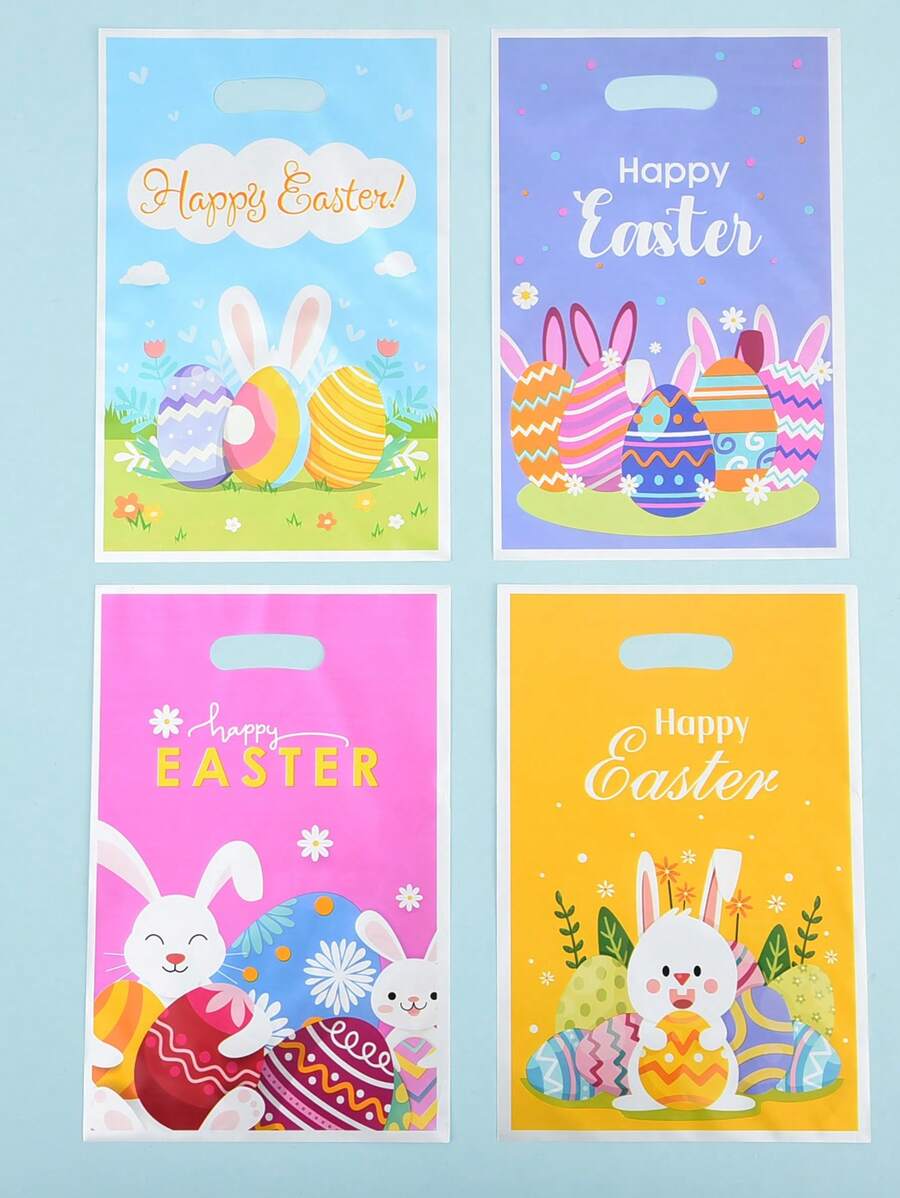 30 件复活节兔子和鸡蛋闪亮塑料礼品袋，卡通生日派对礼品包装，礼品包装 - 彩色 - 查看 1