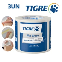 Fita Crepe Fina Kit 3 UN 18x50M Tigre Uso Geral Branca Fita Pintura Embalagem Fita Crepe Artesanato