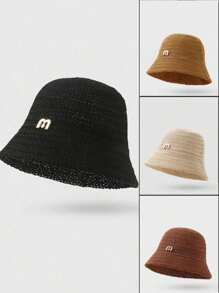 1pc Women Solid Color Knitted Hollow Out Bucket Hat, Simple Fashion Versatile Summer Breathable Sun-Shading Cap, Face Slimming Bucket Hat