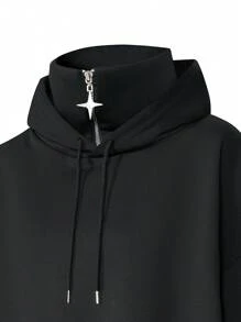 Men's Casual Solid Color Half-Zip Hoodie, Suitable For Spring & Autumn