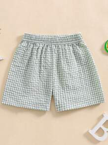 Toddler Baby Boy Girl Shorts Gingham Plaid Shorts Summer Casual Elastic Waist Shorts Pants Bottoms - 綠色 - 查看 1