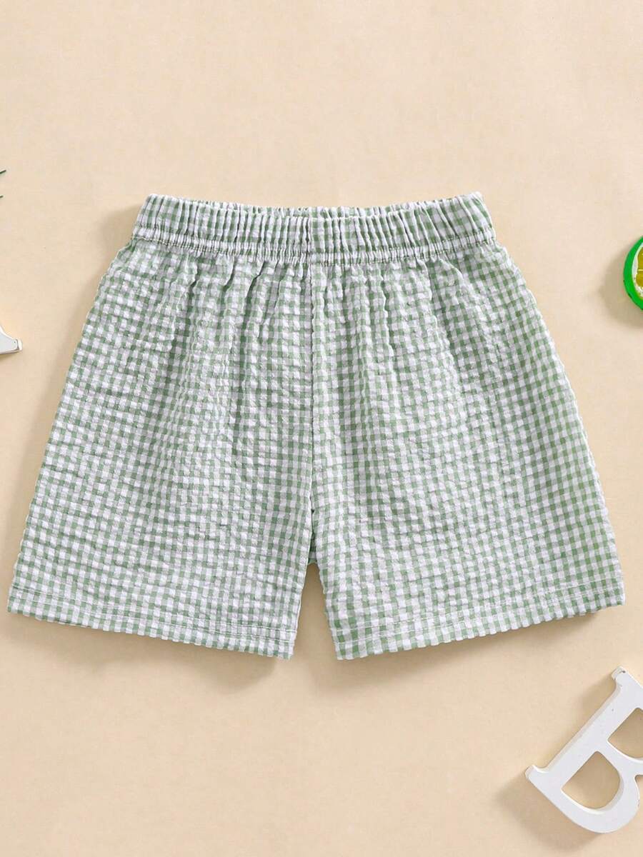 Toddler Baby Boy Girl Shorts Gingham Plaid Shorts Summer Casual Elastic Waist Shorts Pants Bottoms - 綠色 - 查看 1
