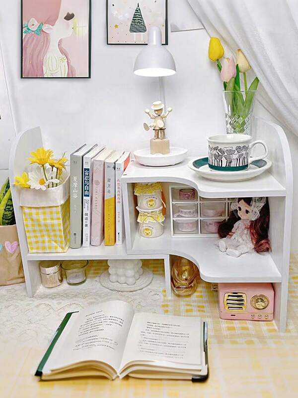 Estantería de escritorio de esquina DIY - Organizador de escritorio simple, estantería de almacenamiento para estudiantes, librería de oficina y dormitorio de varios niveles, de vuelta al colegio